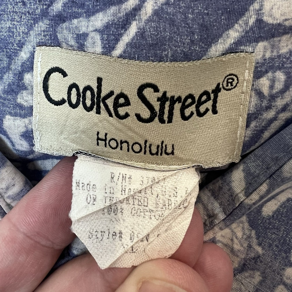 Cooke Street Honolulu Mens SS Button Shirt Size XL Hibiscus Blue‎ Cream - Picture 5 of 6